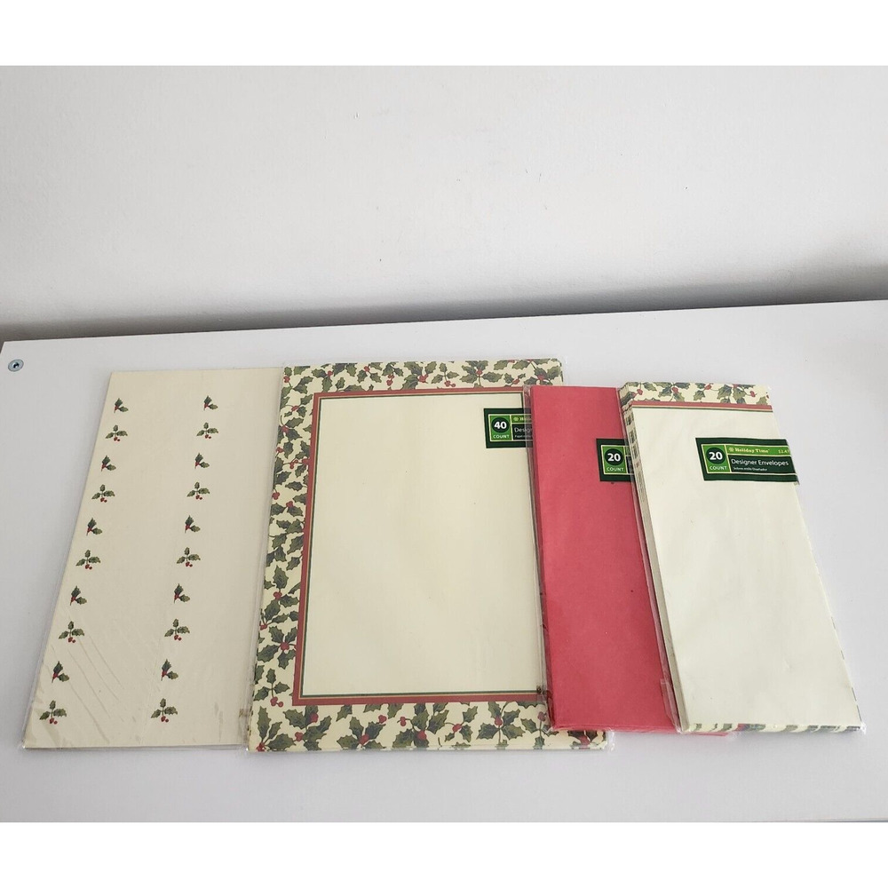 Holiday Time Holly Print Stationary Set Paper, Mailing Labels and Envelopes